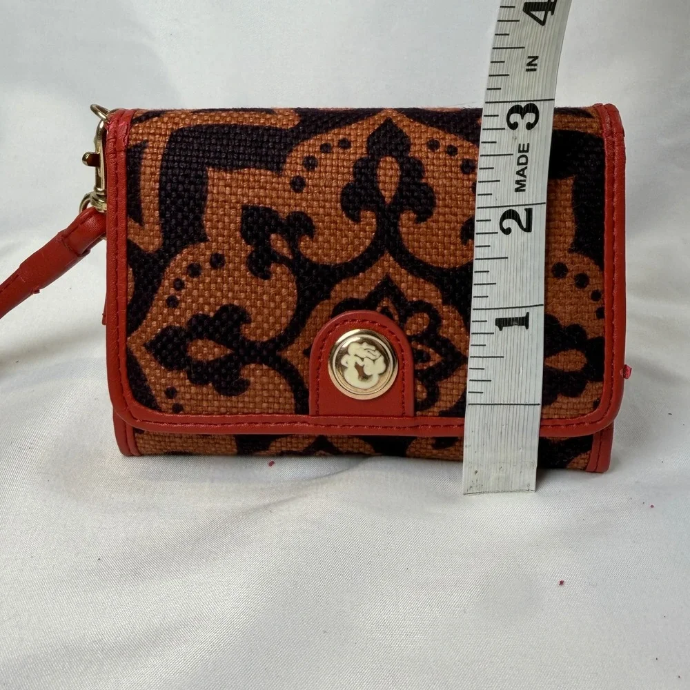 Spartina 449 Wristlet Wallet Womens Small Red Orange Linen Leather Mandala Boho